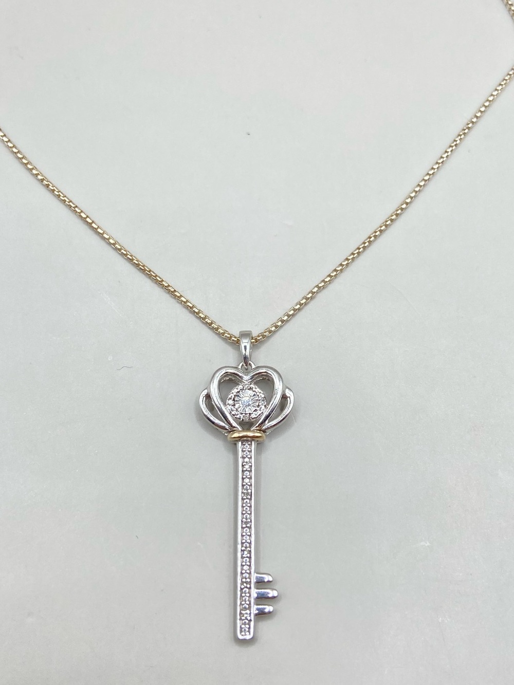Macy's Diamond Accent Two Tone Key Pendant Necklace